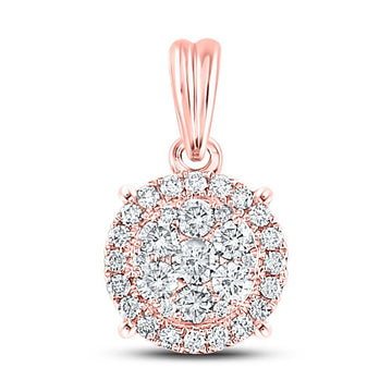 14kt Rose Gold Womens Round Diamond Halo Cluster Pendant 1/2 Cttw
