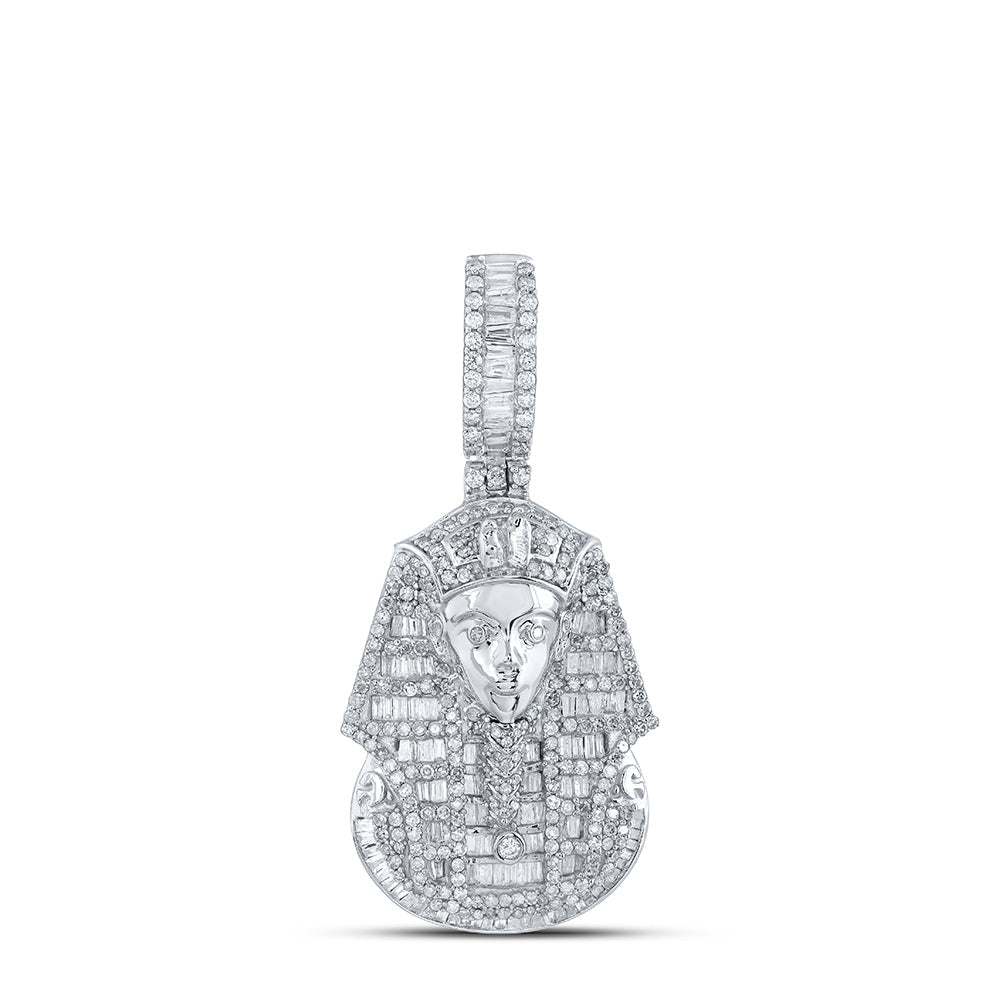 Sterling Silver Mens Round Diamond Pharaoh Charm Pendant 2-1/2 Cttw