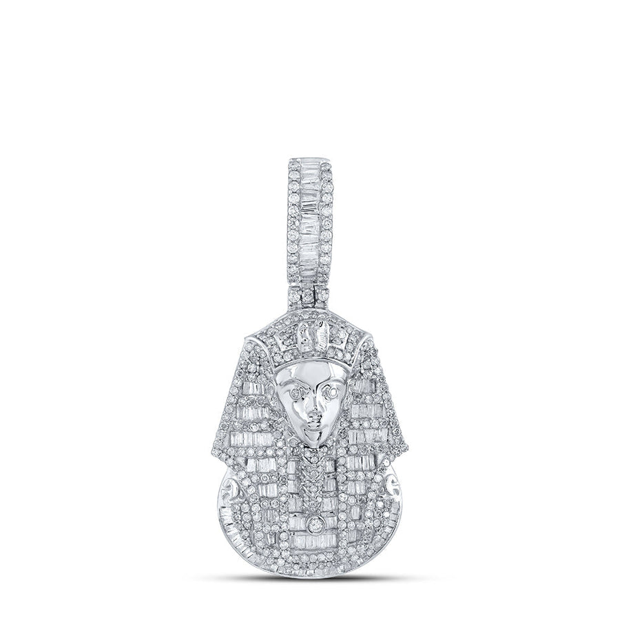 Sterling Silver Mens Round Diamond Pharaoh Charm Pendant 2-1/2 Cttw