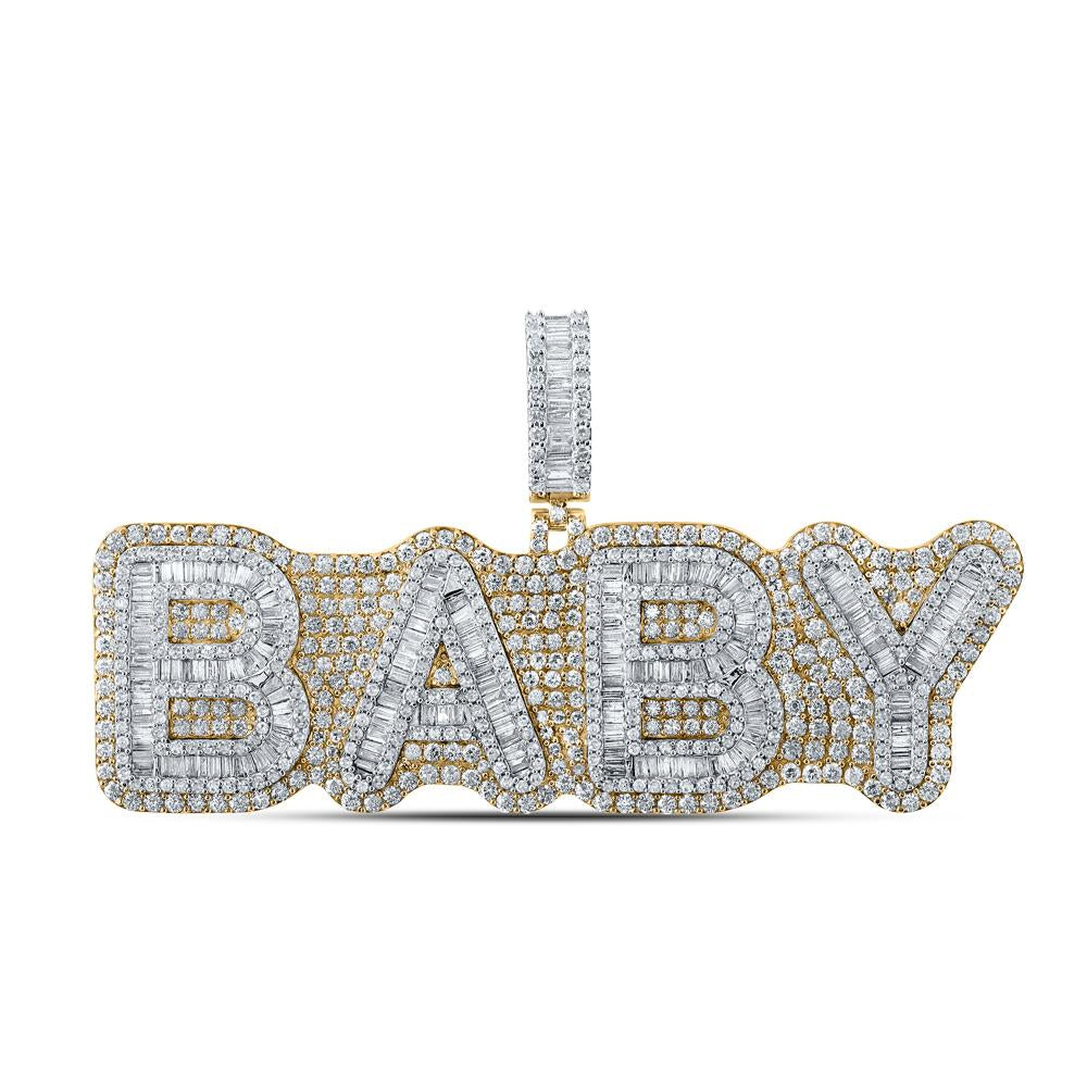 10kt Two-tone Gold Mens Baguette Diamond BABY Phrase Charm Pendant 6-1/2 Cttw