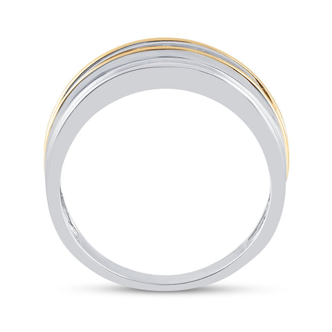 14kt White Two-tone Gold Mens Round Channel-set Diamond Wedding Band 1/4 Cttw