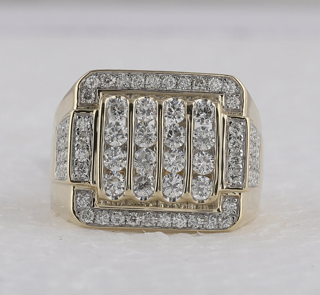 14kt Yellow Gold Mens Round Diamond Square Cluster Ring 2 Cttw