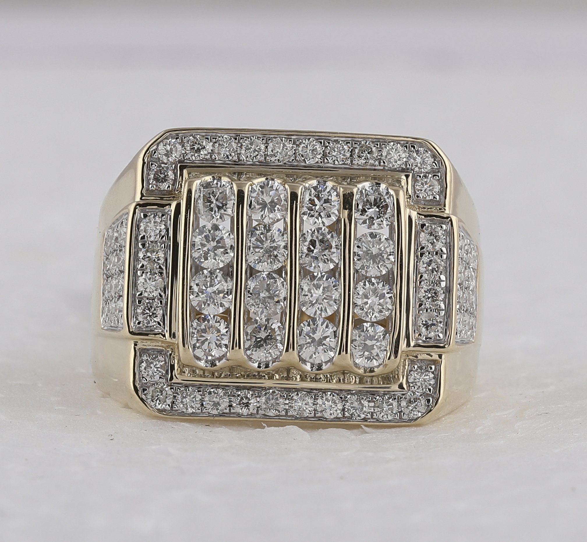 14kt Yellow Gold Mens Round Diamond Square Cluster Ring 2 Cttw