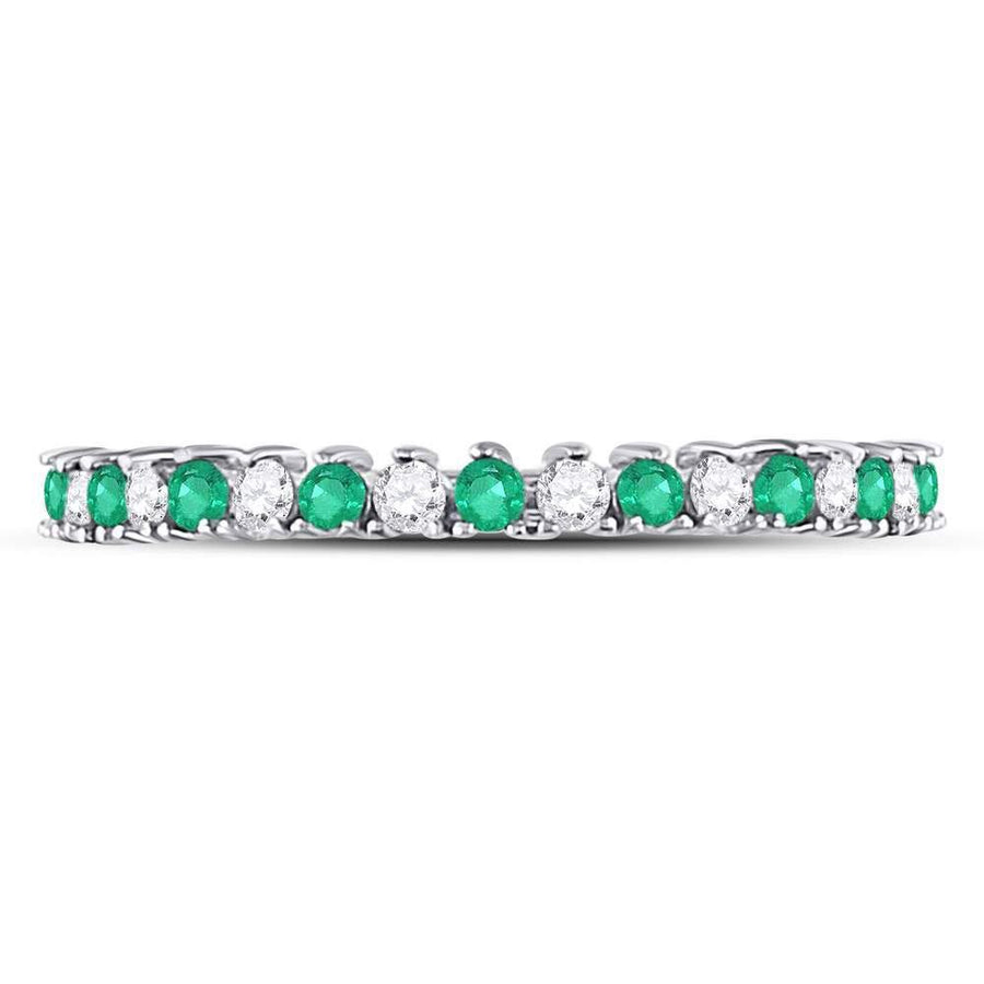 10kt White Gold Womens Round Emerald Diamond Stackable Band Ring 1/5 Cttw