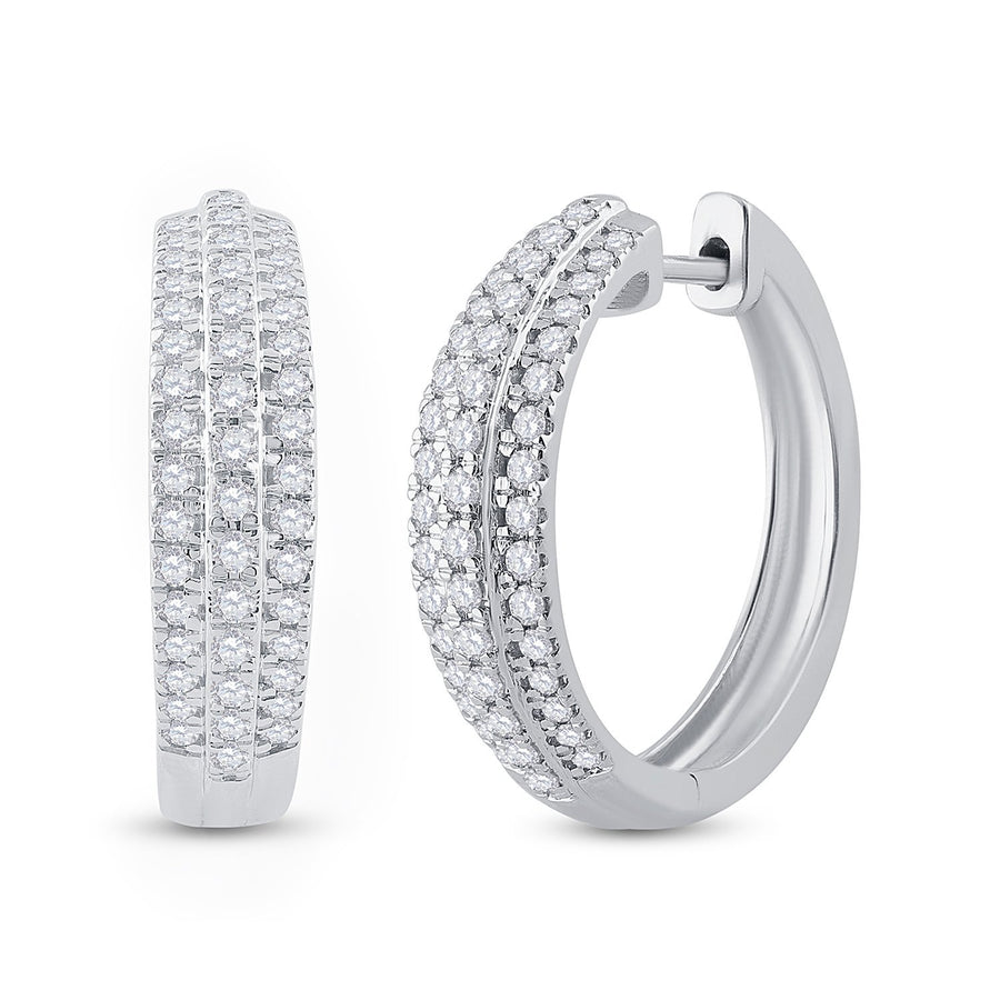 10kt White Gold Womens Round Diamond Hoop Earrings 1 Cttw