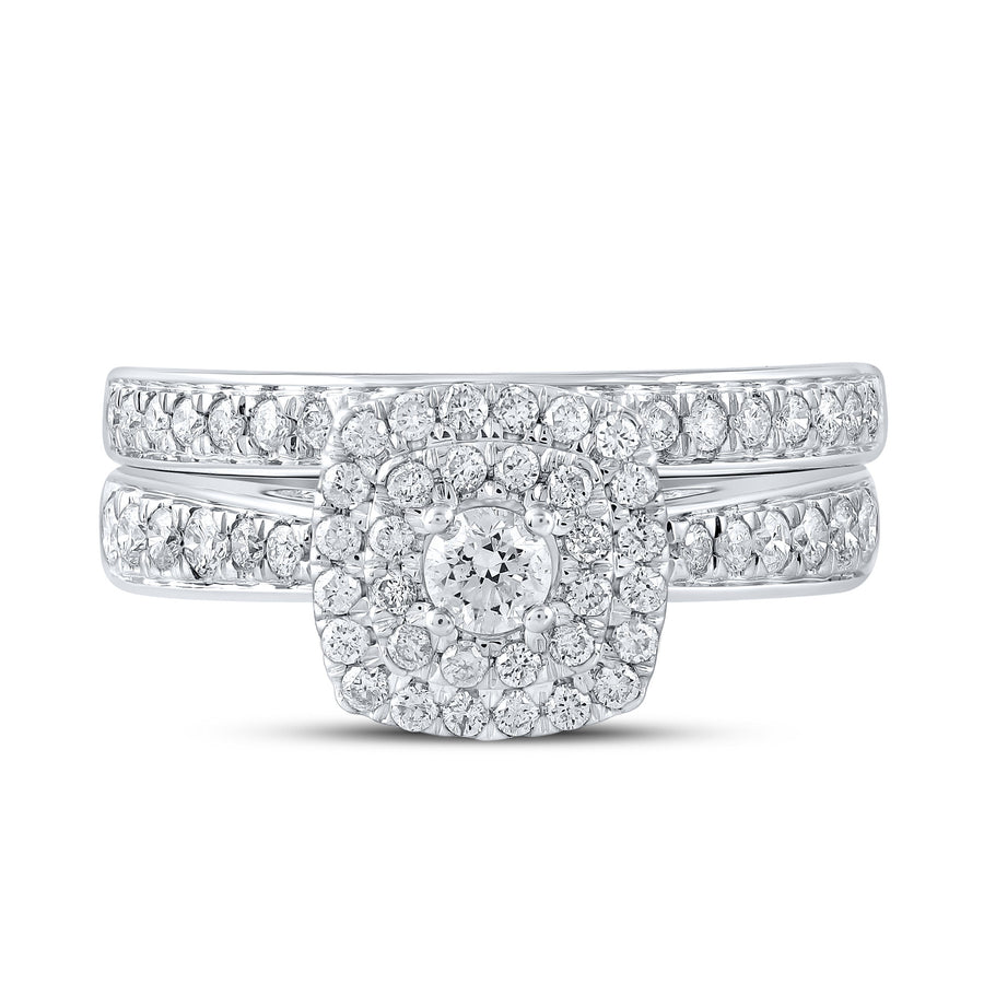 10kt White Gold Round Diamond Halo Bridal Wedding Ring Band Set 3/4 Cttw