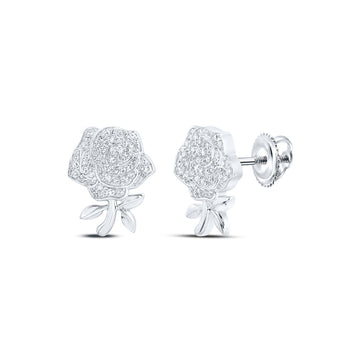 10kt White Gold Womens Round Diamond Rose Flower Earrings 1/3 Cttw