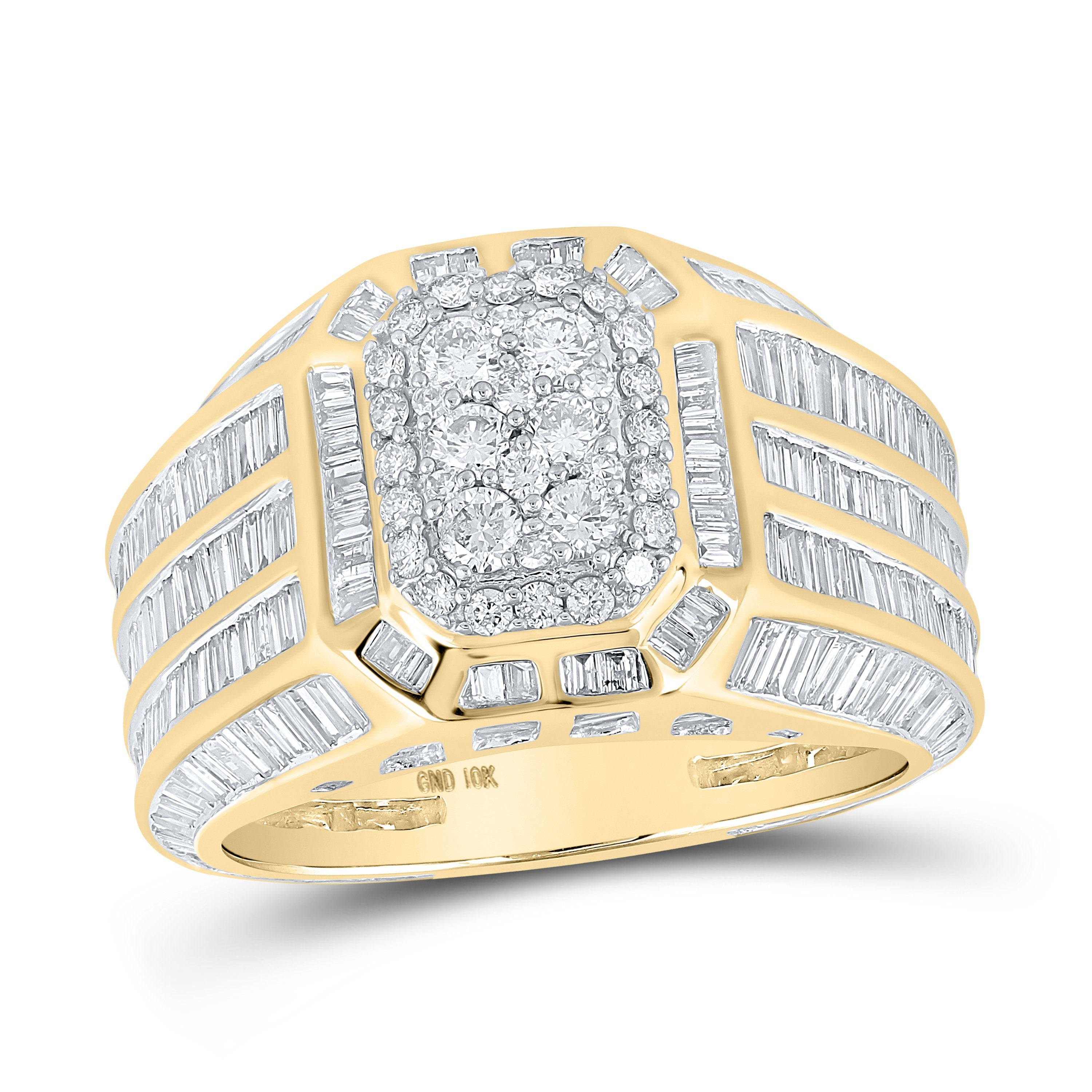 10kt Yellow Gold Mens Baguette Diamond Octagon Cluster Ring 4-3/4 Cttw