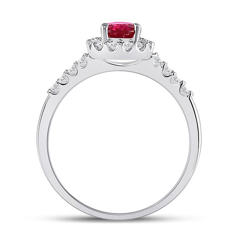 10kt White Gold Womens Pear Synthetic Ruby Solitaire Diamond Frame Ring 1-1/5 Cttw