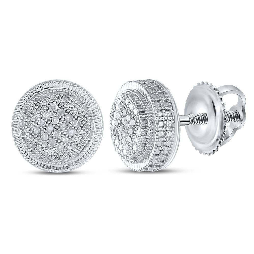Sterling Silver Round Diamond Disk Circle Earrings 1/10 Cttw