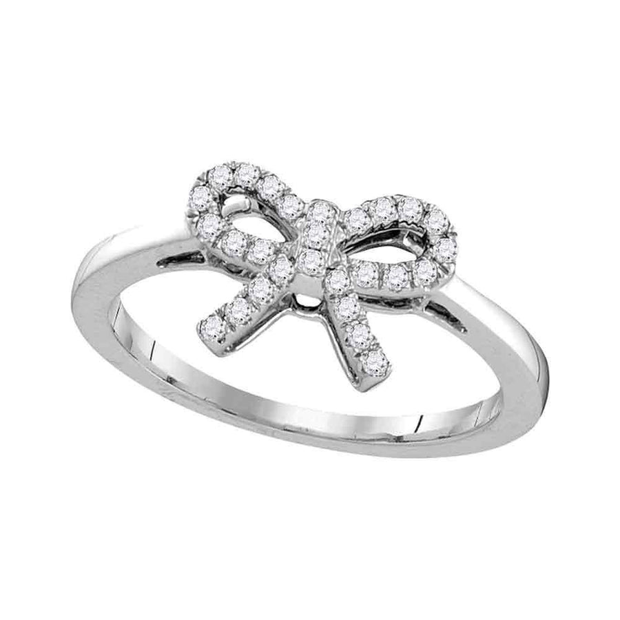 10kt White Gold Womens Round Diamond Ribbon Bow Knot Ring 1/6 Cttw