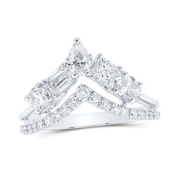 14kt White Gold Womens Princess Diamond Chevron Fashion Ring 1-3/8 Cttw