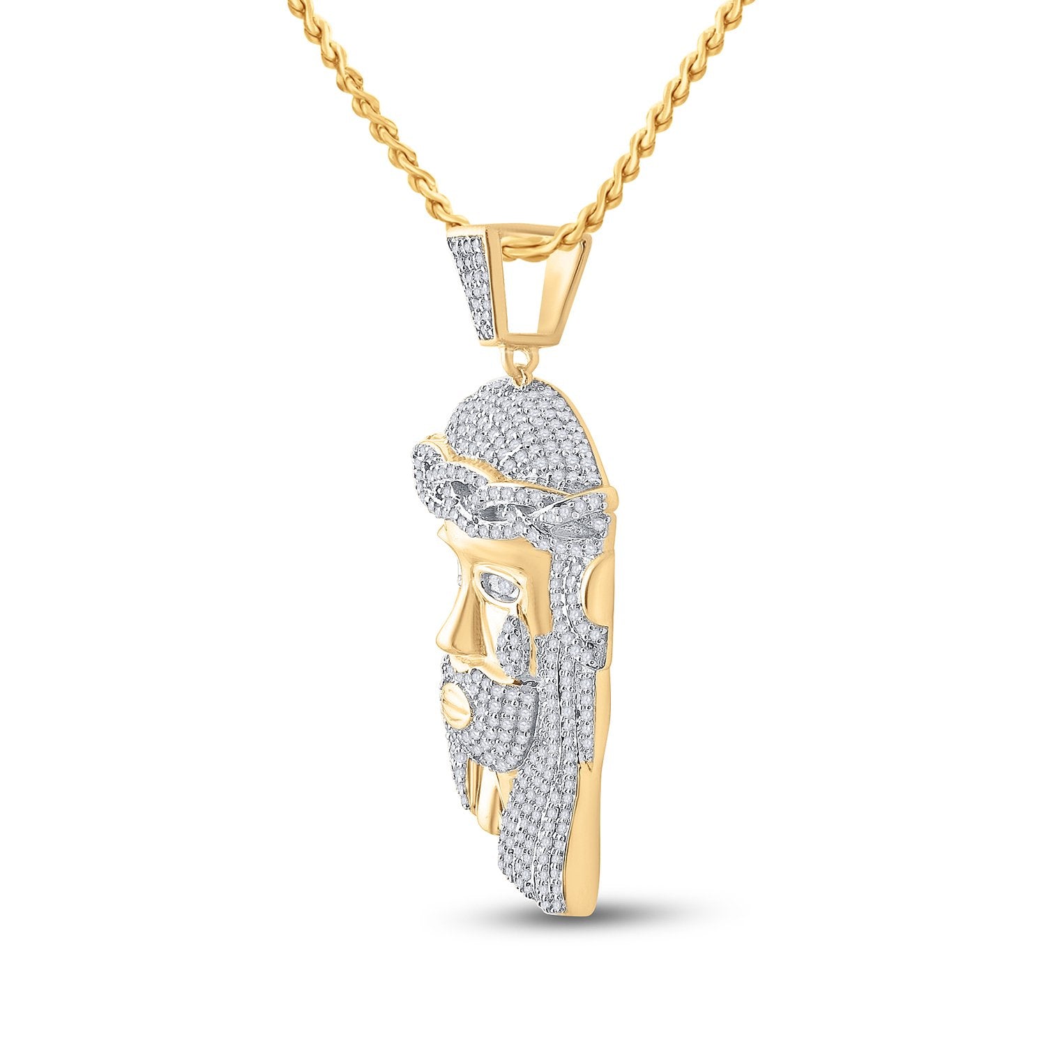 10kt Yellow Gold Mens Round Diamond Jesus Face Charm Pendant 1-1/3 Cttw