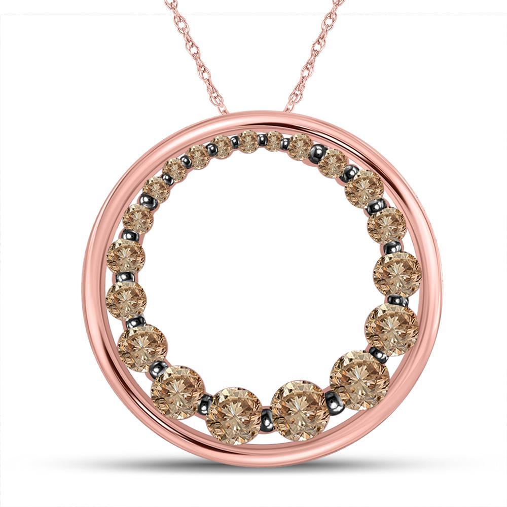 10kt Rose Gold Womens Round Brown Diamond Graduated Circle Pendant 3/4 Cttw