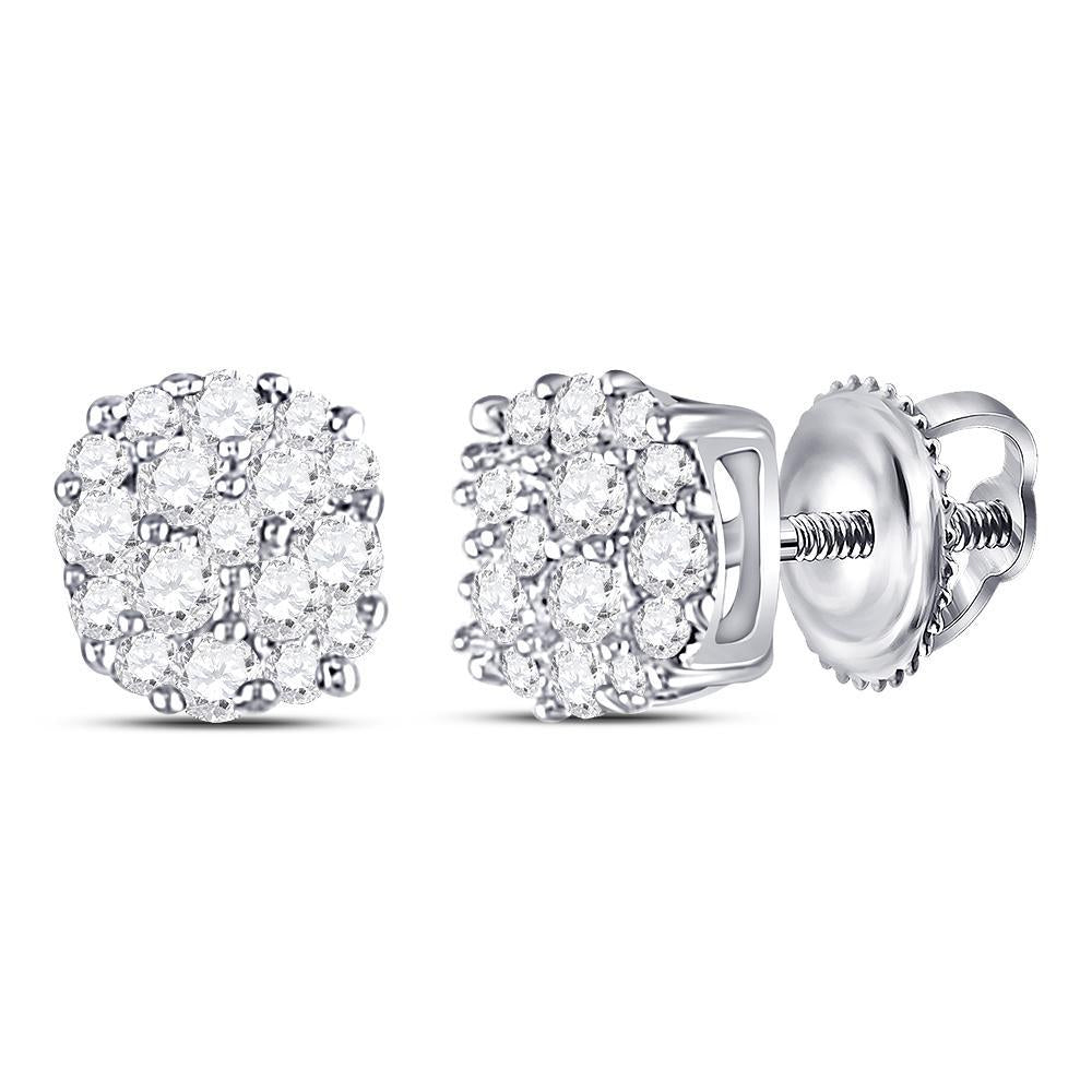 10kt White Gold Womens Round Diamond Cluster Earrings 1/5 Cttw