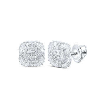 10kt White Gold Womens Baguette Diamond Square Earrings 1/2 Cttw