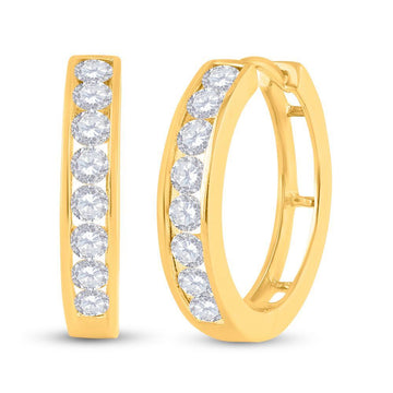 14kt Yellow Gold Womens Round Channel-set Diamond Hoop Earrings 1 Cttw