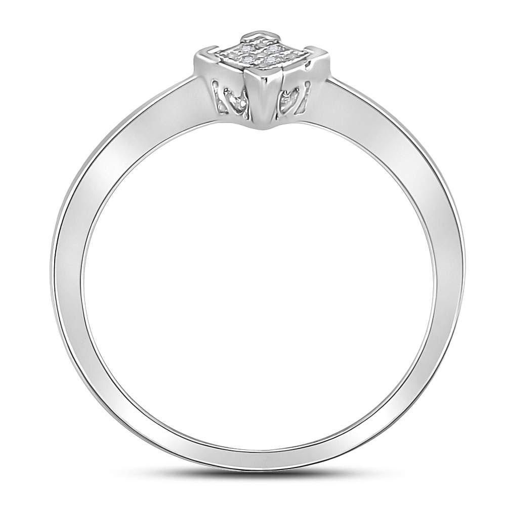 Sterling Silver Womens Round Diamond Simple Square Cluster Ring .01 Cttw