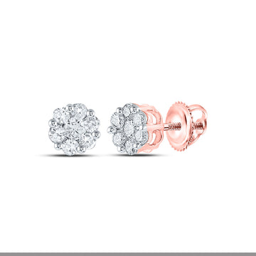 10kt Rose Gold Womens Round Diamond Flower Cluster Earrings 1/2 Cttw