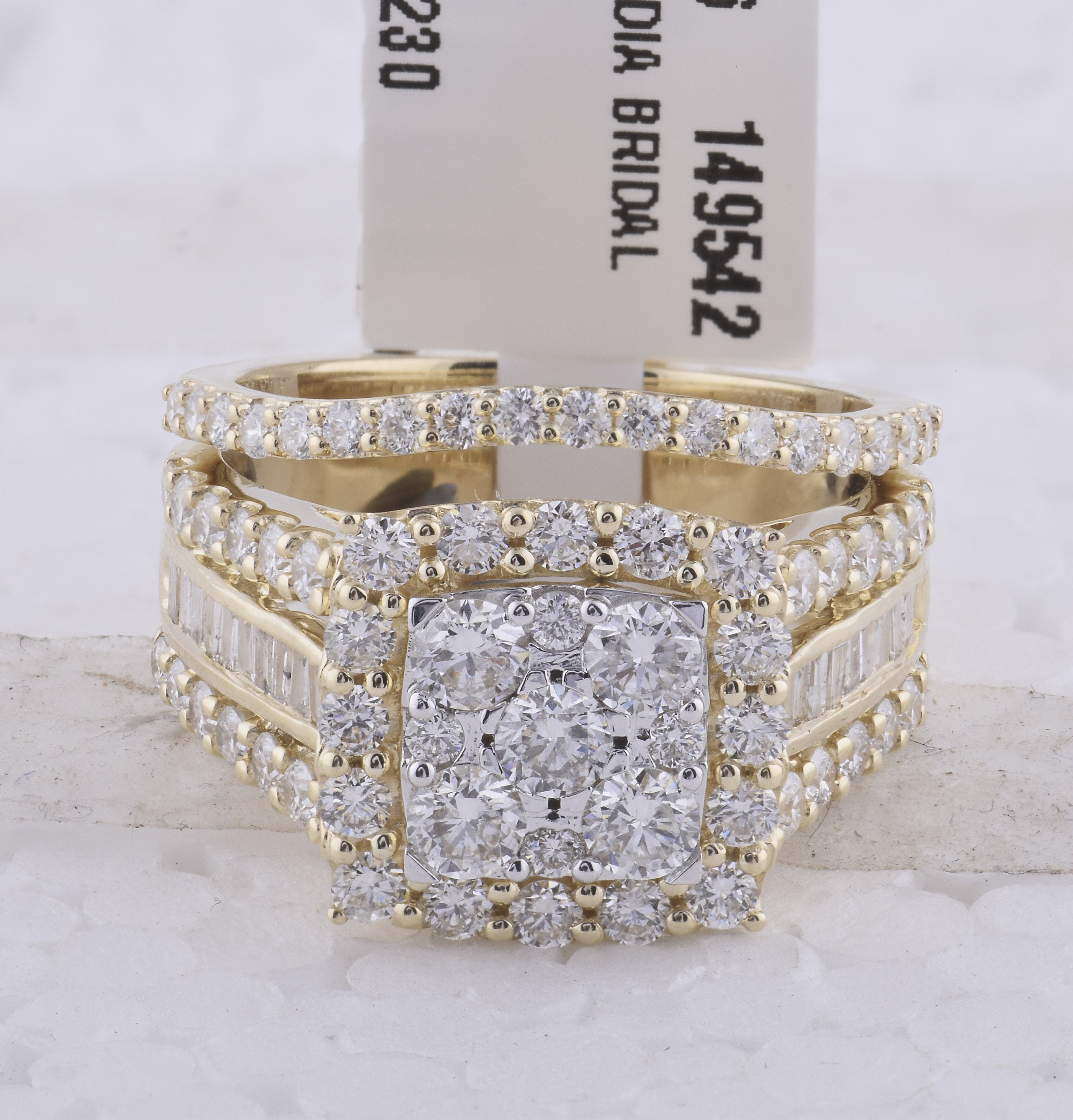 14kt Yellow Gold Round Diamond Square Halo Bridal Wedding Ring Band Set 2-1/4 Cttw