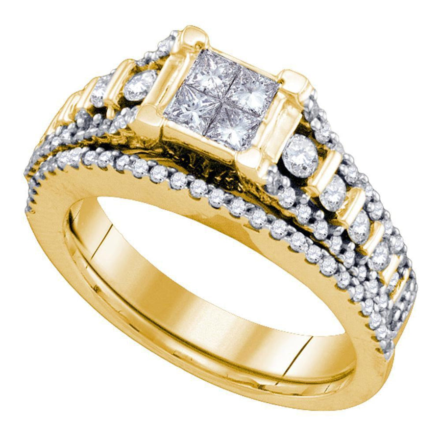 14kt Yellow Gold Princess Diamond Bridal Wedding Ring Band Set 1 Cttw