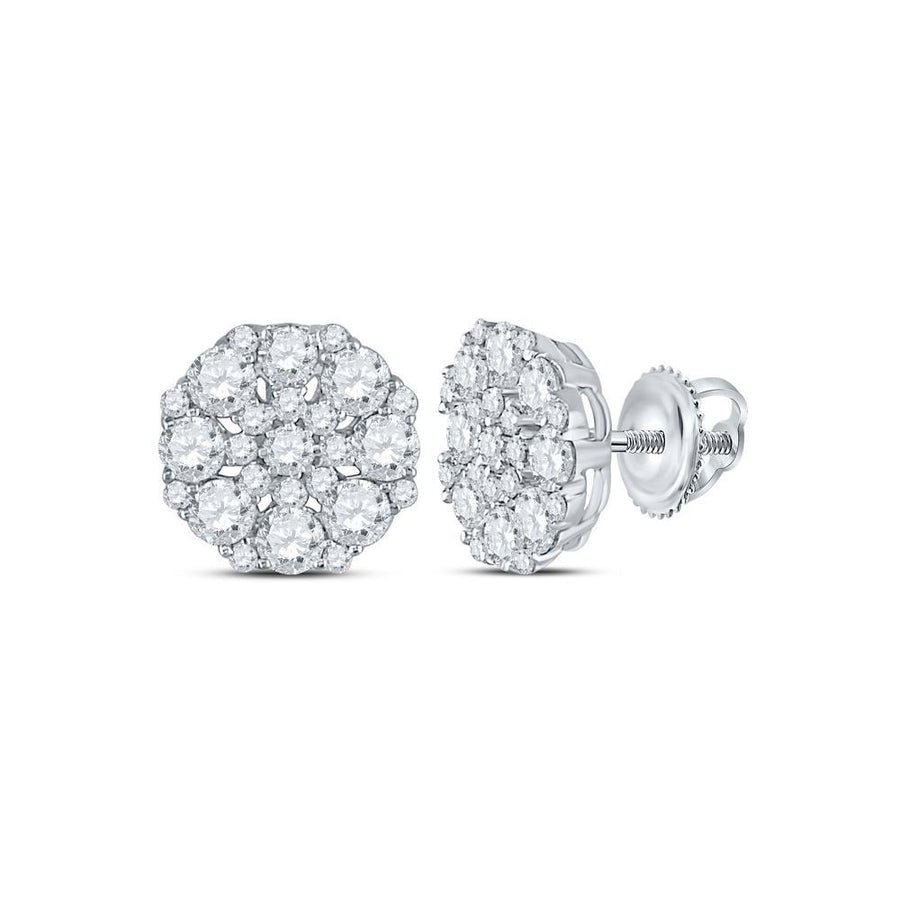 14kt White Gold Womens Round Diamond Octagon Cluster Earrings 1-5/8 Cttw