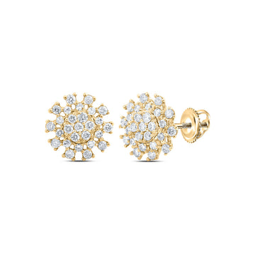14kt Yellow Gold Womens Round Diamond Cluster Earrings 3/8 Cttw