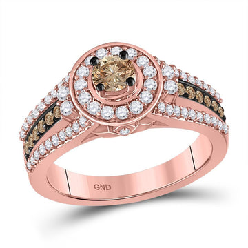 14kt Rose Gold Round Brown Diamond Solitaire Bridal Wedding Engagement Ring 1 Cttw