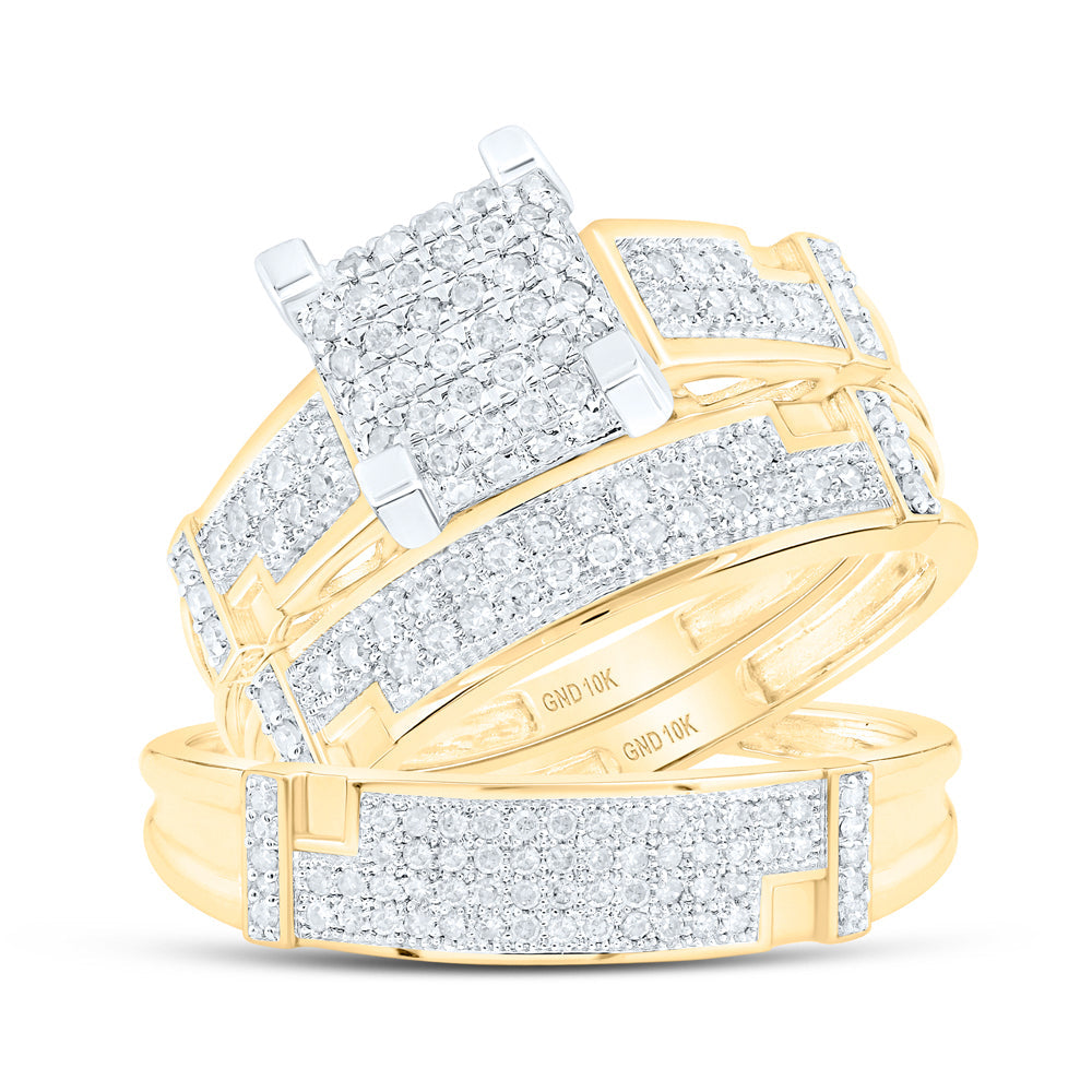10kt Yellow Gold His Hers Round Diamond Square Matching Wedding Set 1/2 Cttw