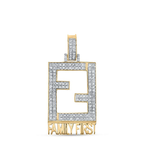 10kt Yellow Gold Mens Round Diamond Family First Phrase Charm Pendant 3/4 Cttw