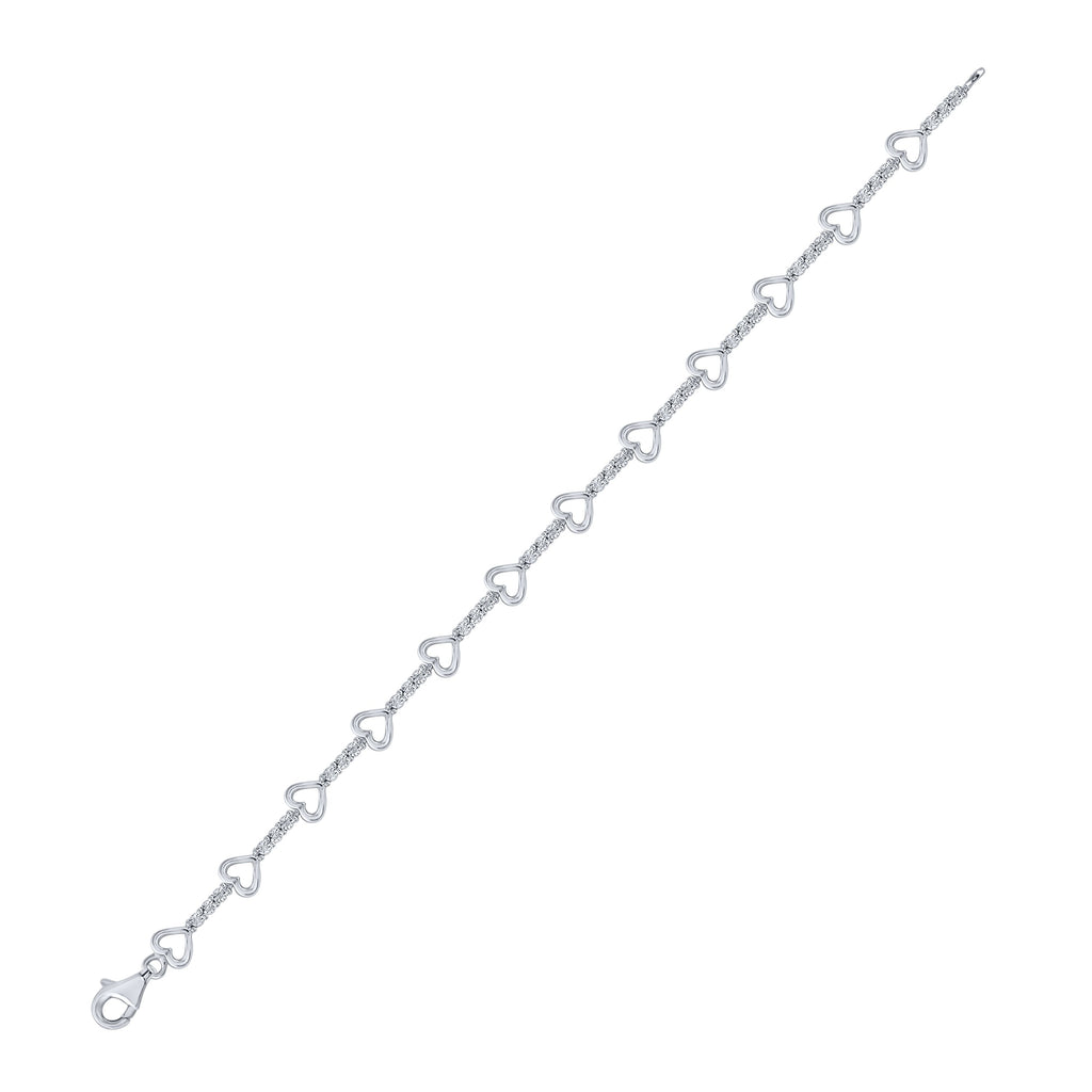 Sterling Silver Womens Round Diamond Heart Bracelet 1/10 Cttw