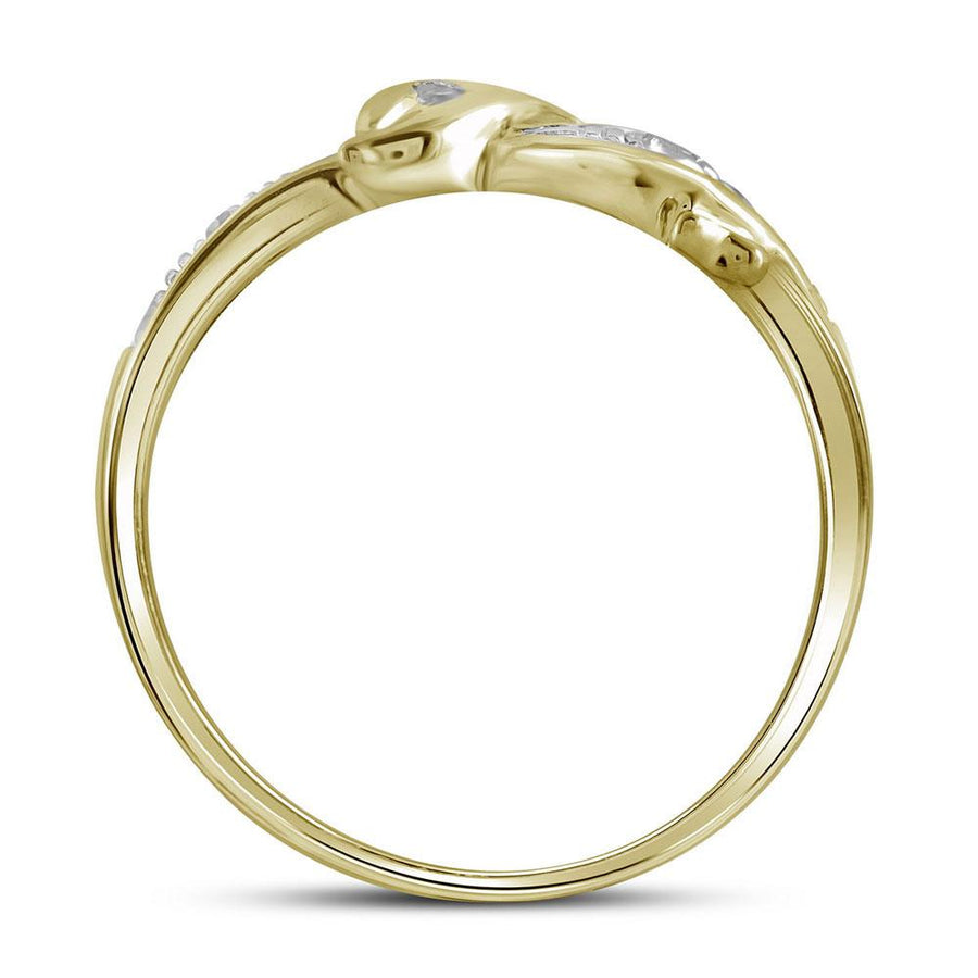 10kt Yellow Gold Womens Round Diamond Two-tone Dolphin Fish Animal Ring 1/20 Cttw