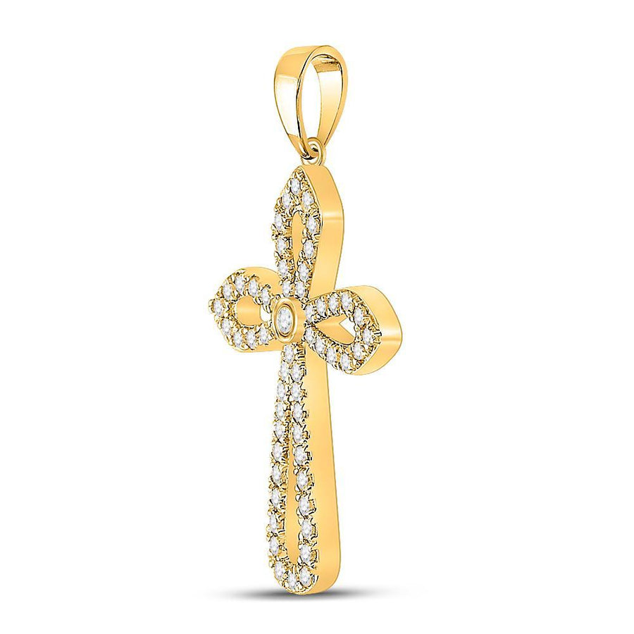 10kt Yellow Gold Womens Round Diamond Gothic Cross Pendant 1/3 Cttw