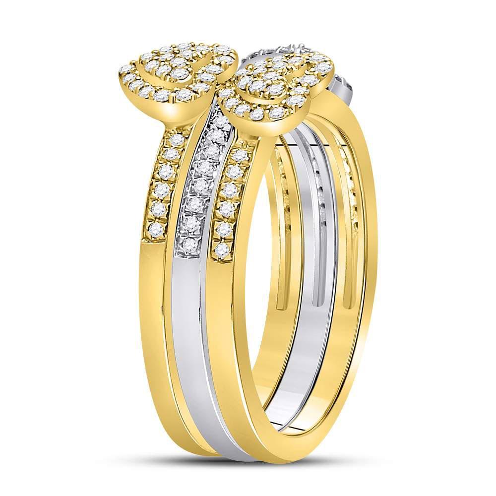 10kt Two-tone Gold Womens Round Diamond 3-Piece Heart Ring 1/2 Cttw