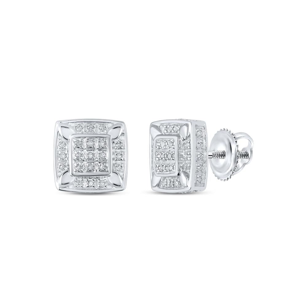 10kt White Gold Womens Round Diamond Square Earrings 1/4 Cttw