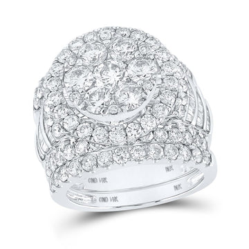 14kt White Gold Round Diamond Cluster Bridal Wedding Ring Band Set 4-7/8 Cttw