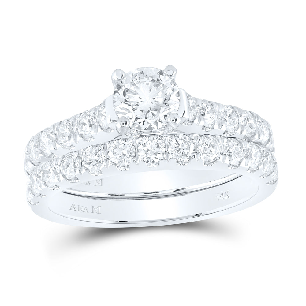 14kt White Gold Round Diamond Bridal Wedding Ring Band Set 2 Cttw