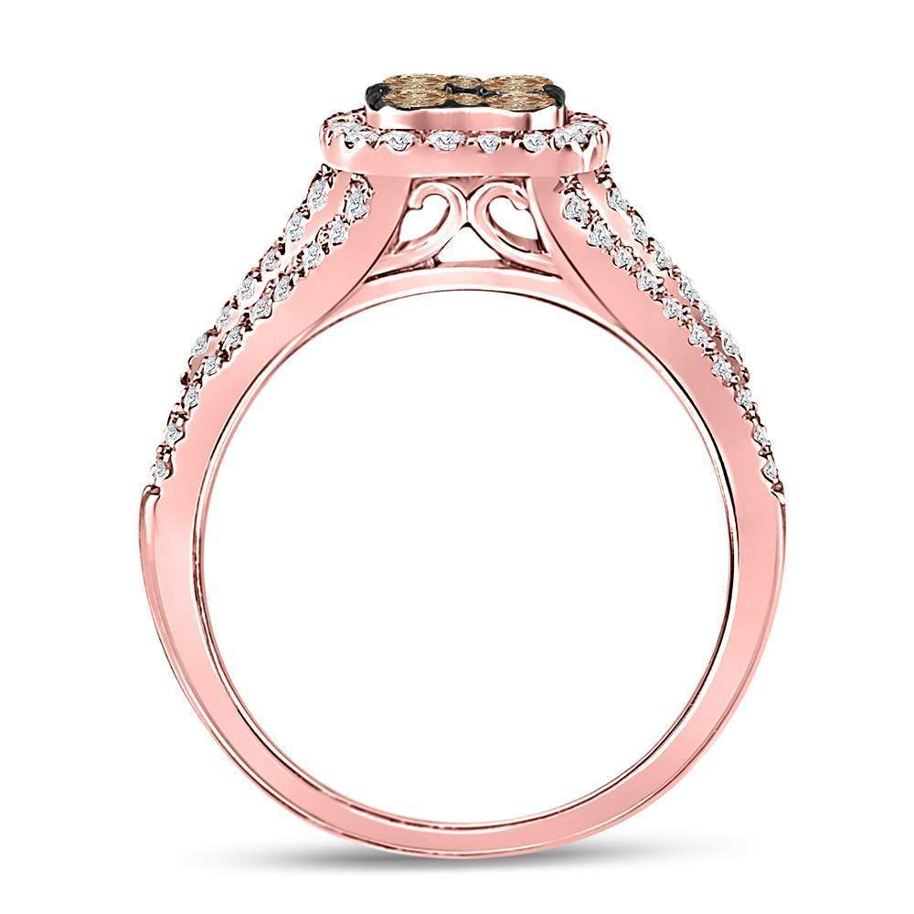 14kt Rose Gold Womens Round Brown Diamond Bridal Wedding Ring Band Set 1 Cttw
