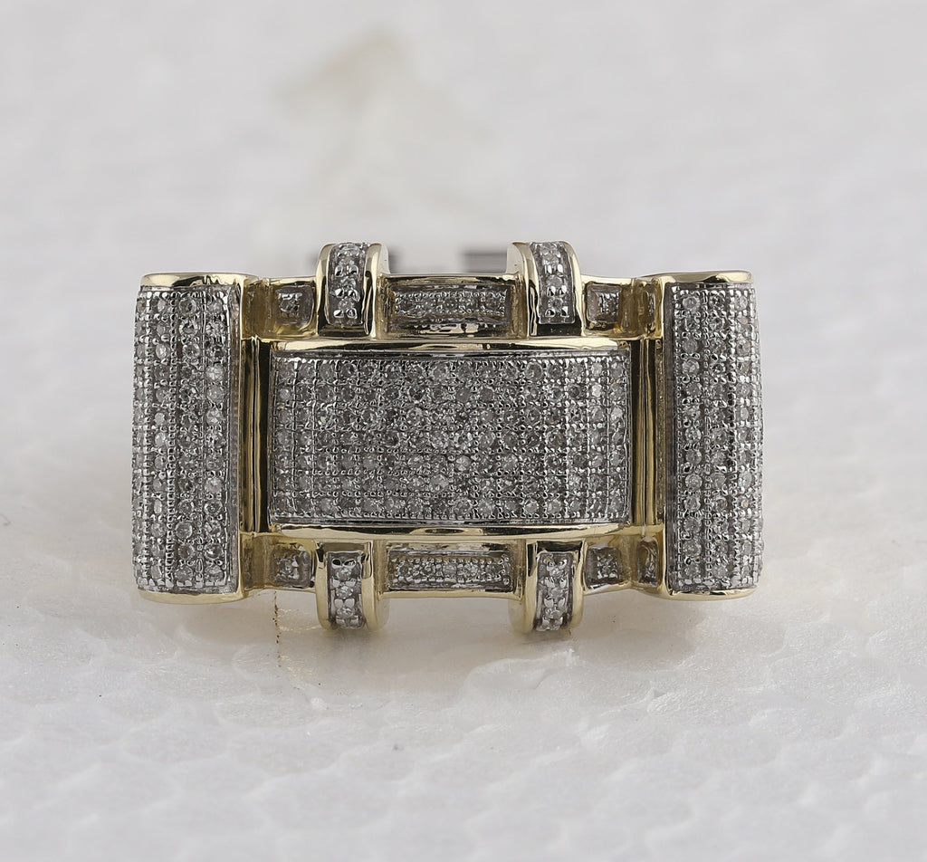 10kt Yellow Gold Mens Round Diamond Rectangle Cluster Ring 1/2 Cttw