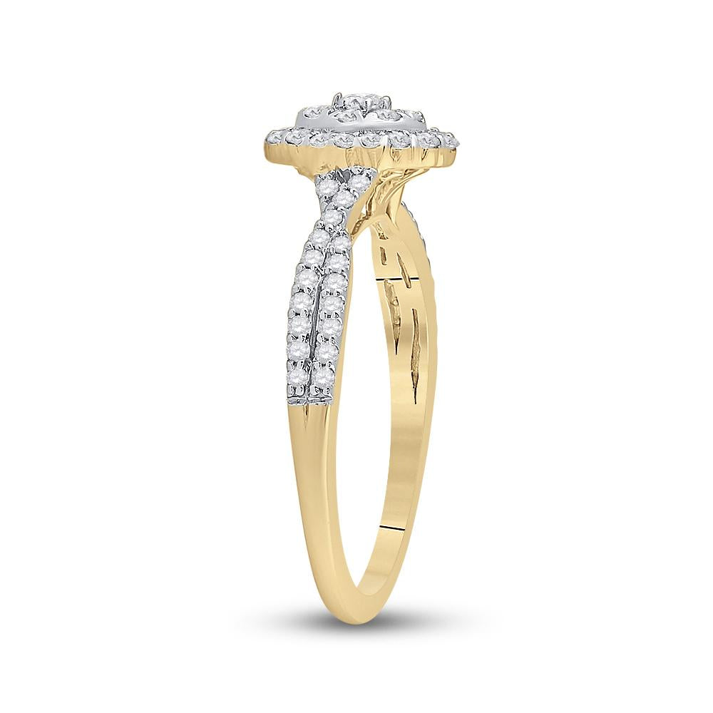 10kt Yellow Gold Womens Round Diamond Oval Cluster Ring 1/2 Cttw