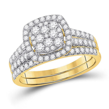 10kt Yellow Gold Round Diamond Bridal Wedding Ring Band Set 1 Cttw