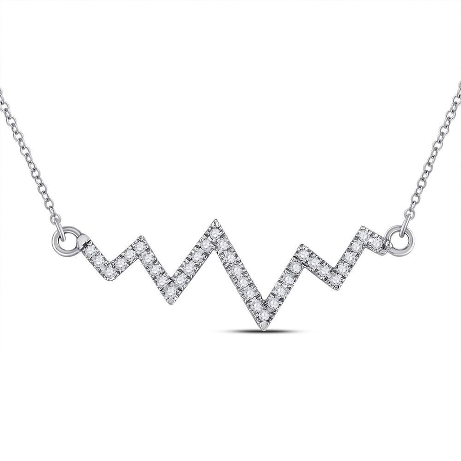 10kt White Gold Womens Round Diamond Heartbeat Pendant Necklace 1/4 Cttw