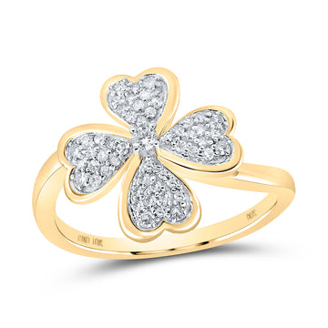 10kt Yellow Gold Womens Round Diamond Clover Heart Ring 1/4 Cttw
