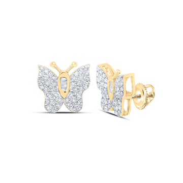 10kt Yellow Gold Womens Baguette Diamond Butterfly Earrings 1/4 Cttw