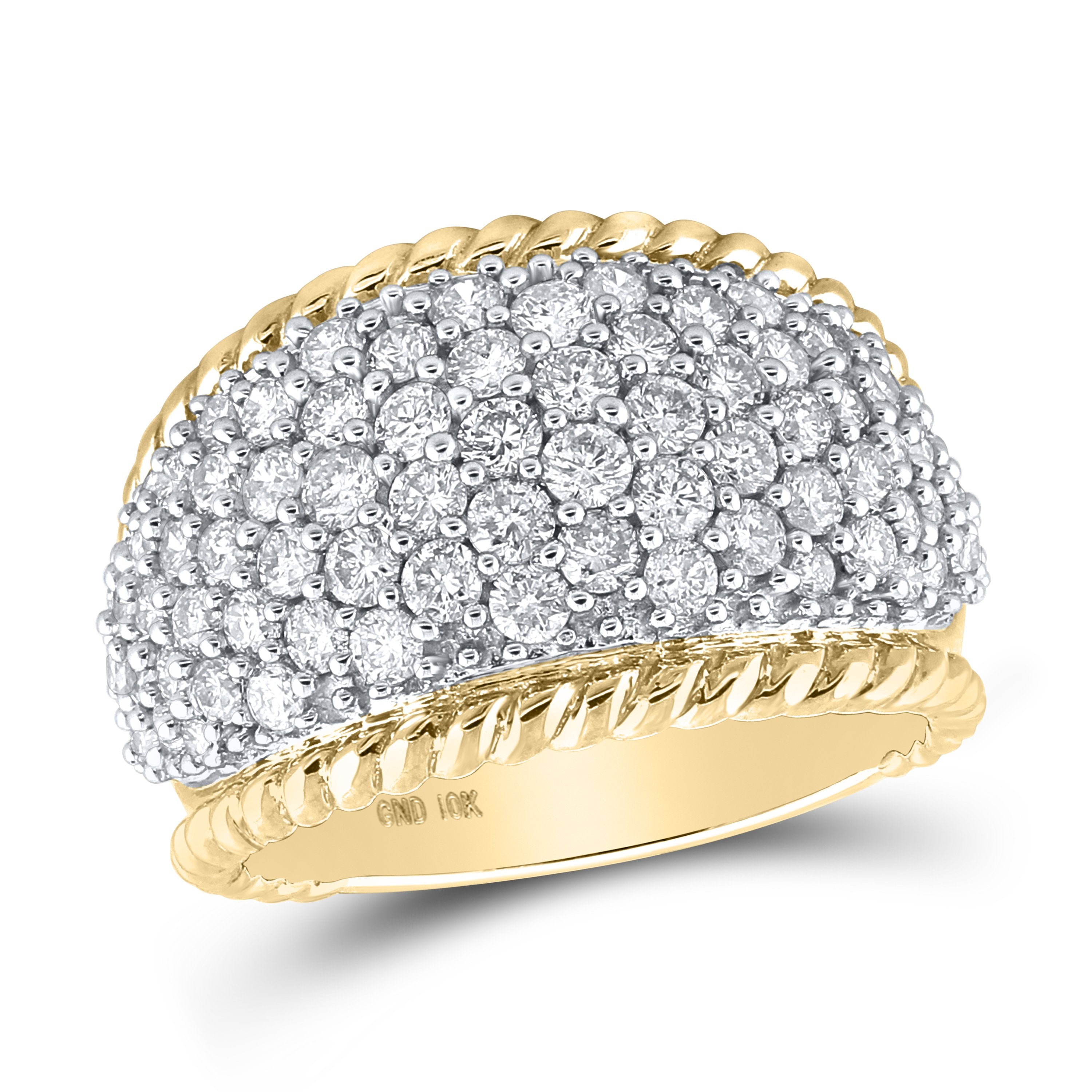 10kt Yellow Gold Womens Round Diamond Pave Rope Band Ring 2 Cttw