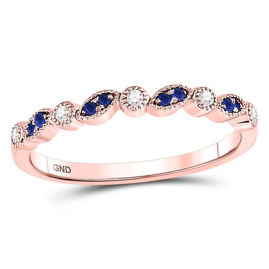 10kt Rose Gold Womens Round Blue Sapphire Diamond Stackable Band Ring 1/10 Cttw