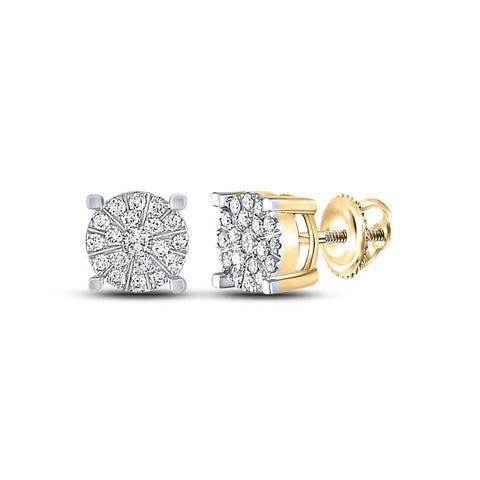 14kt Yellow Gold Round Diamond Cluster Earrings 1/4 Cttw