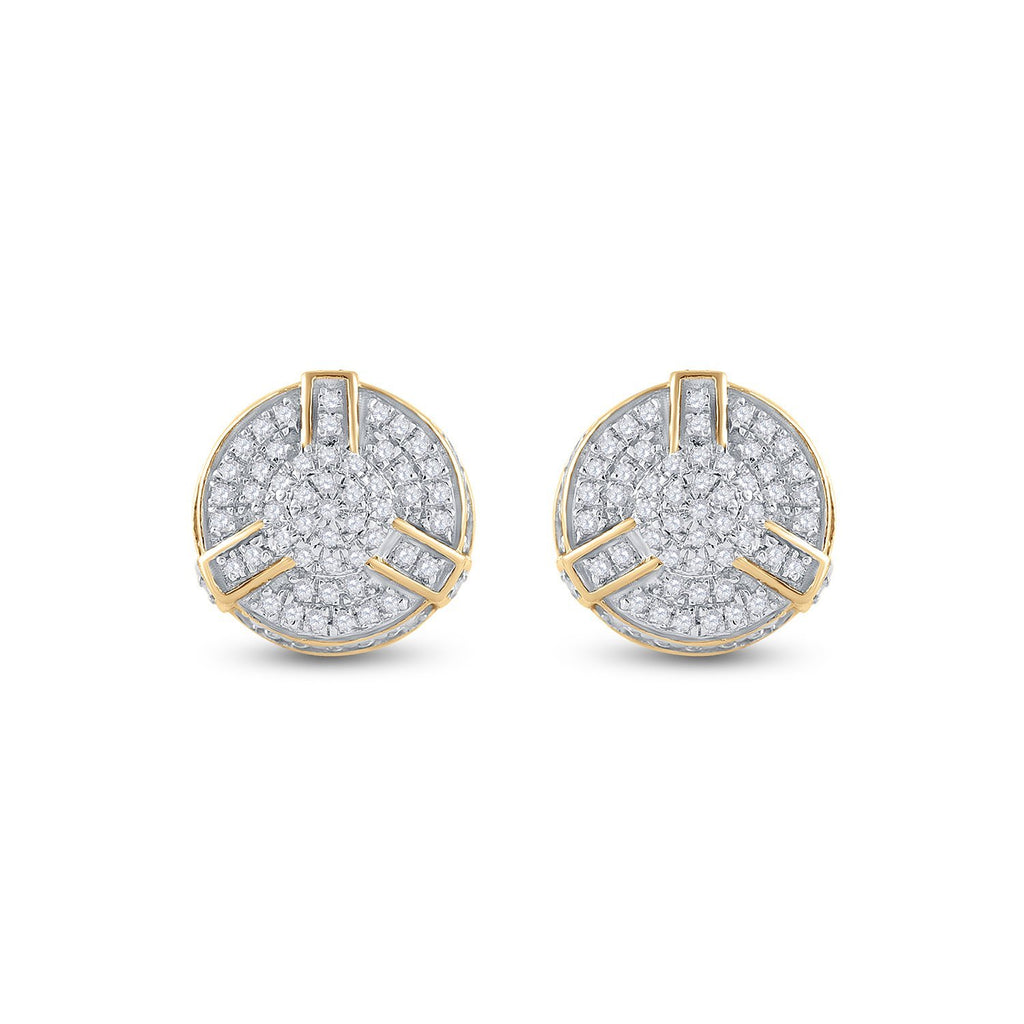 Yellow-tone Sterling Silver Round Diamond 3D Disk Circle Earrings 1/4 Cttw