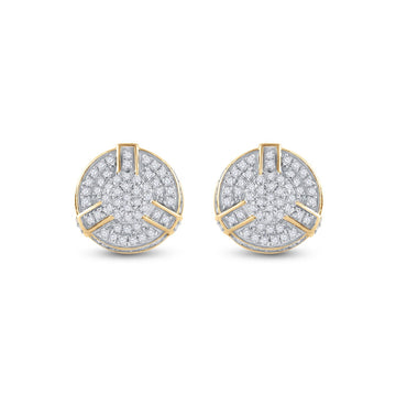 Yellow-tone Sterling Silver Round Diamond 3D Disk Circle Earrings 1/4 Cttw