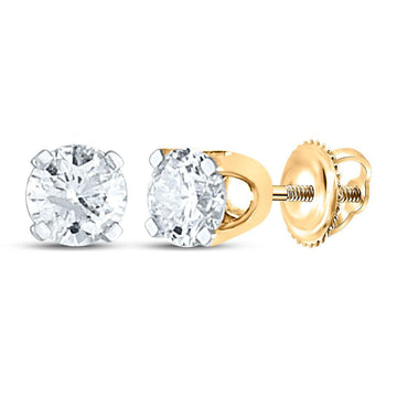 14kt Yellow Gold Unisex Round Diamond Solitaire Stud Earrings 3/4 Cttw